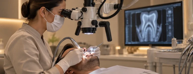 Microscópio odontológico utilizado em tratamento de canal